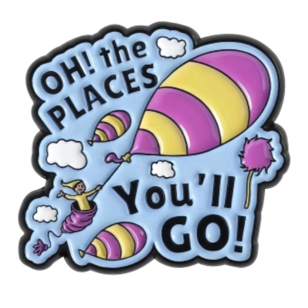Oh The Places You'll Go Enamel Pin - Purple & Yellow Balloon Design